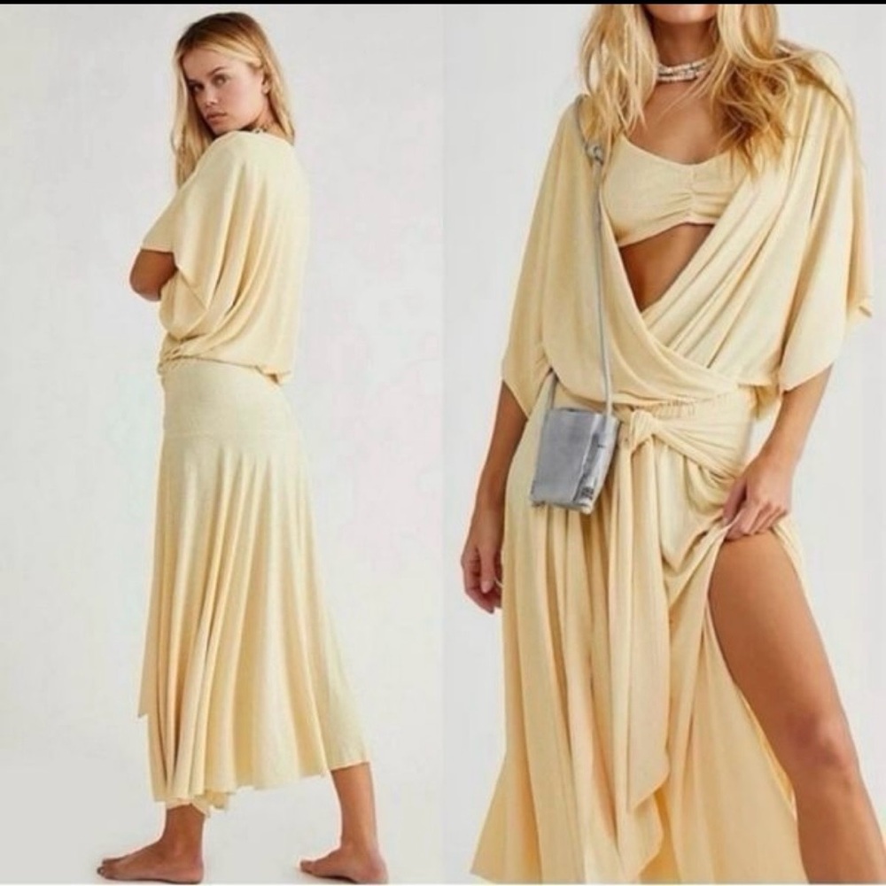 Free People Beach Kauai Butter Yellow Goddess Bra/Cover-Up Resort Set XS